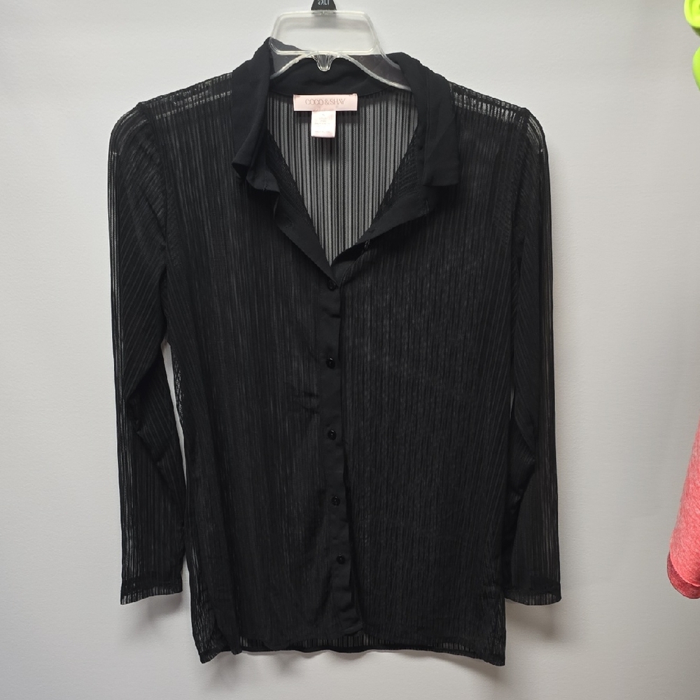 Elegant Black Sheer Button-Down Shirt